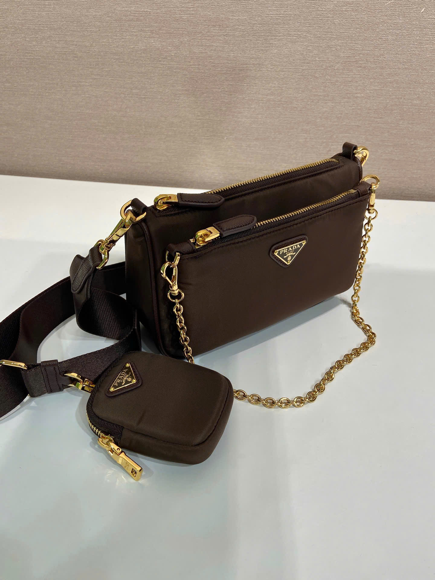 Prada Re-Edition Multi Pouch Nylon Shoulder Bag 1BH230 - Image 8