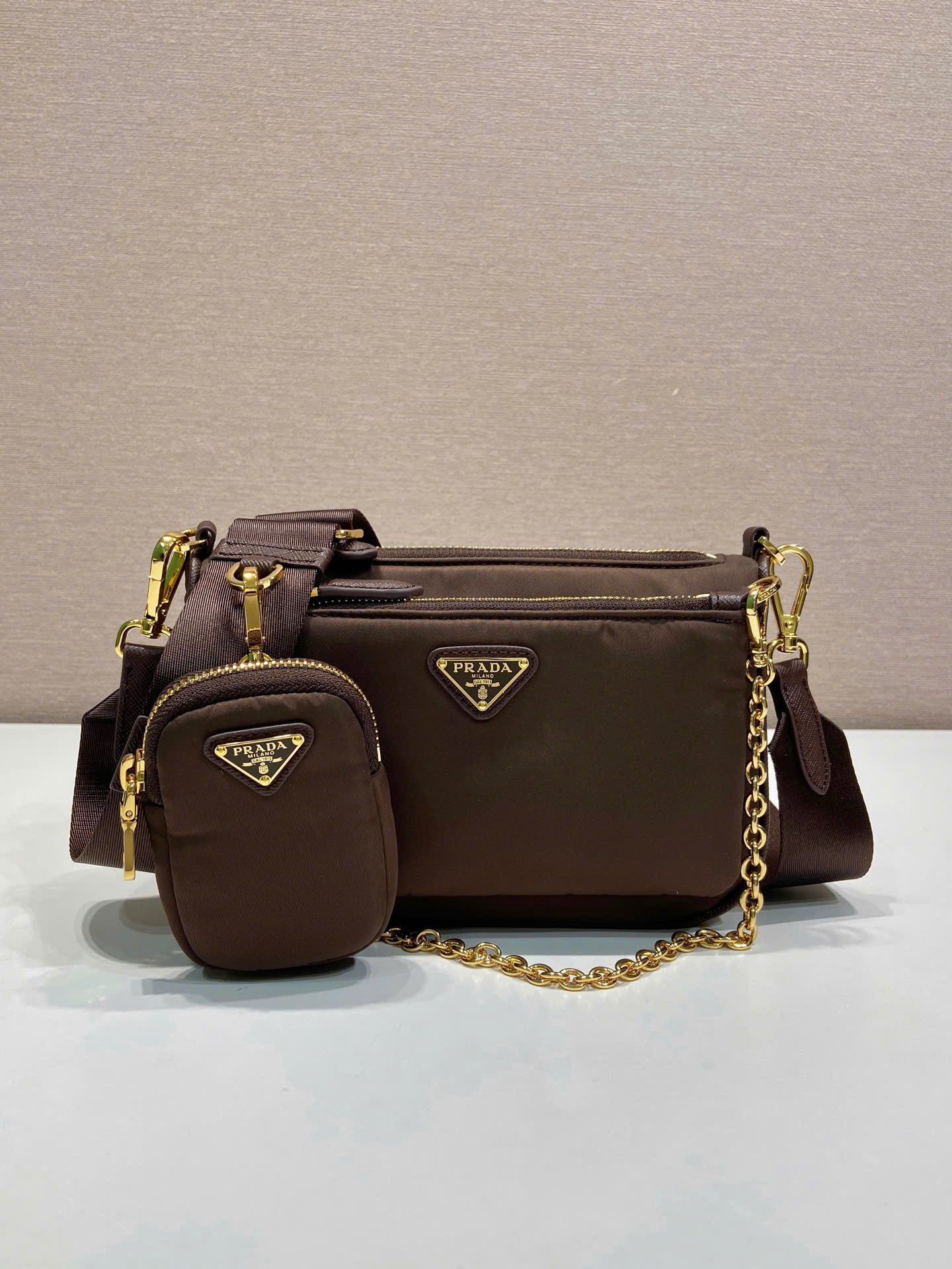 Prada Re-Edition Multi Pouch Nylon Shoulder Bag 1BH230 - Image 9