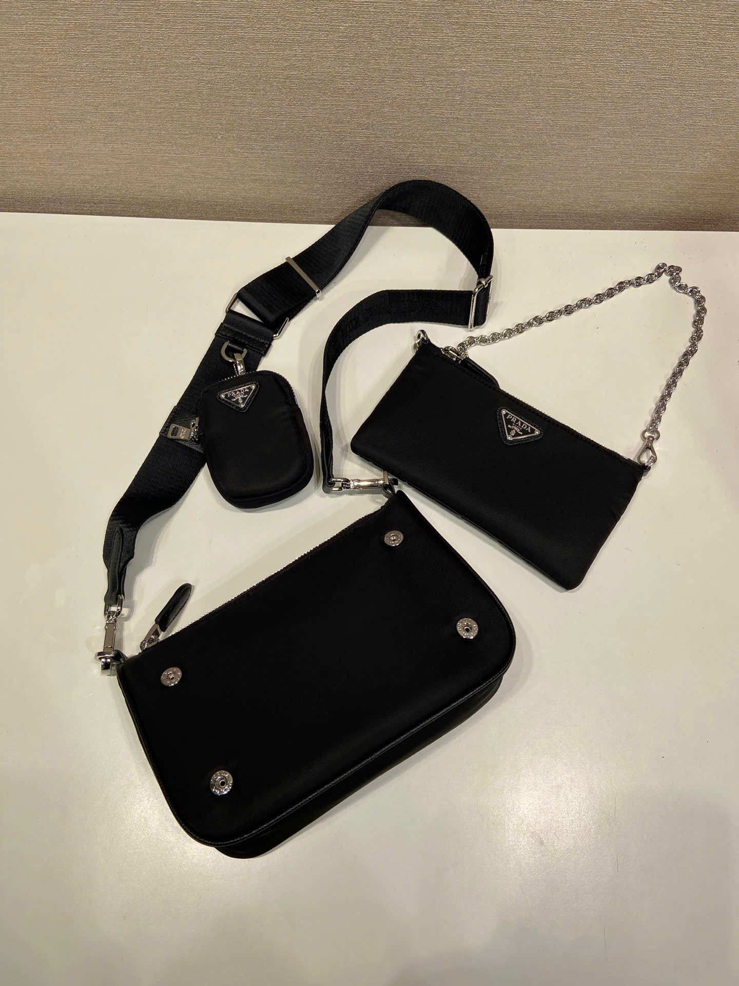 Prada Re-Edition Multi Pouch Nylon Shoulder Bag 1BH230 - Image 7
