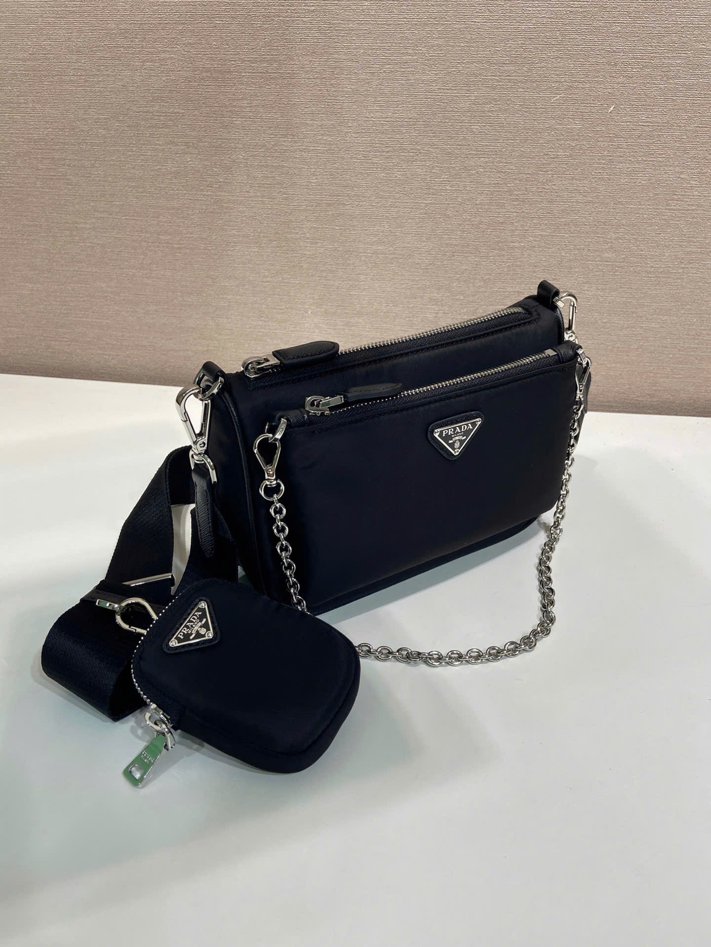 Prada Re-Edition Multi Pouch Nylon Shoulder Bag 1BH230 - Image 8