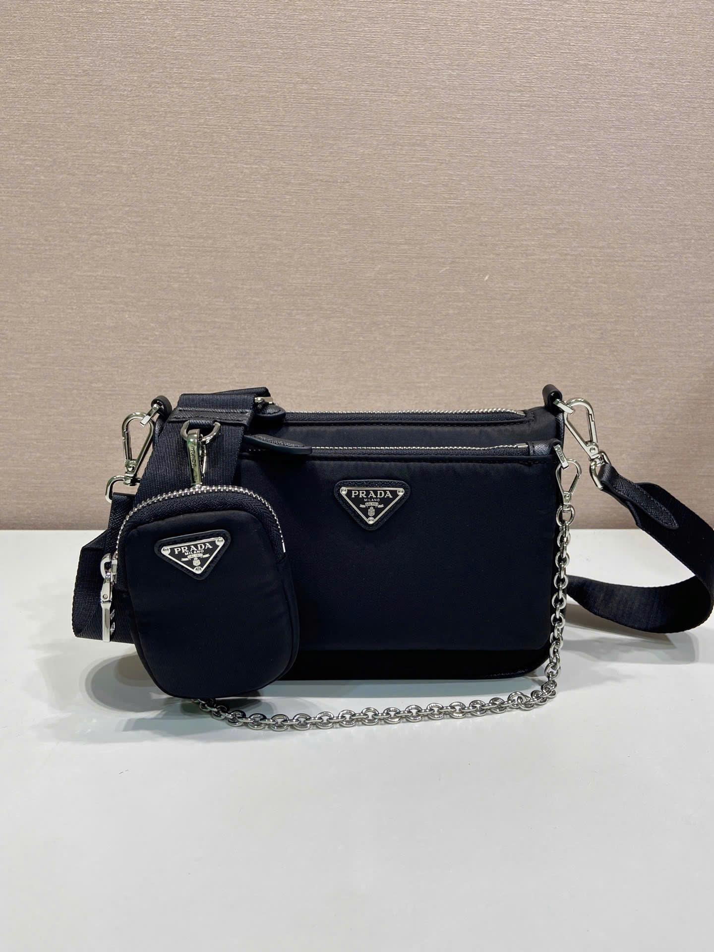 Prada Re-Edition Multi Pouch Nylon Shoulder Bag 1BH230 - Image 9